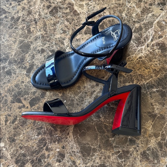 Christian Louboutin miss Jane block heel patent sandal pumps blue zaffiro sz 38 - Picture 4 of 9